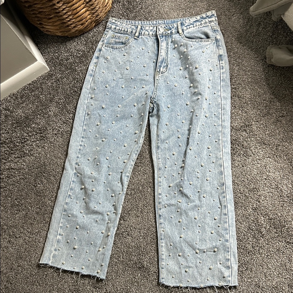Women's Light Blue Embellished Jeans